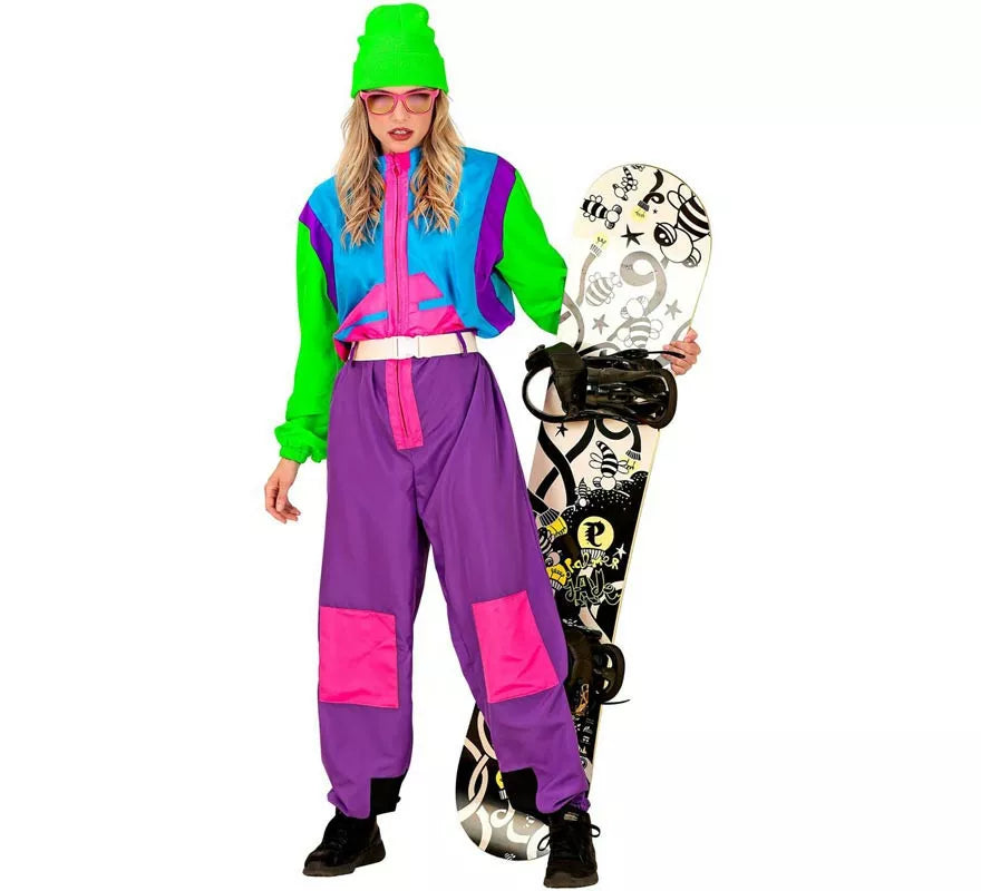 Translation missing: de.Disfraz de Snowboarder lila y verde fluorescente para adulto