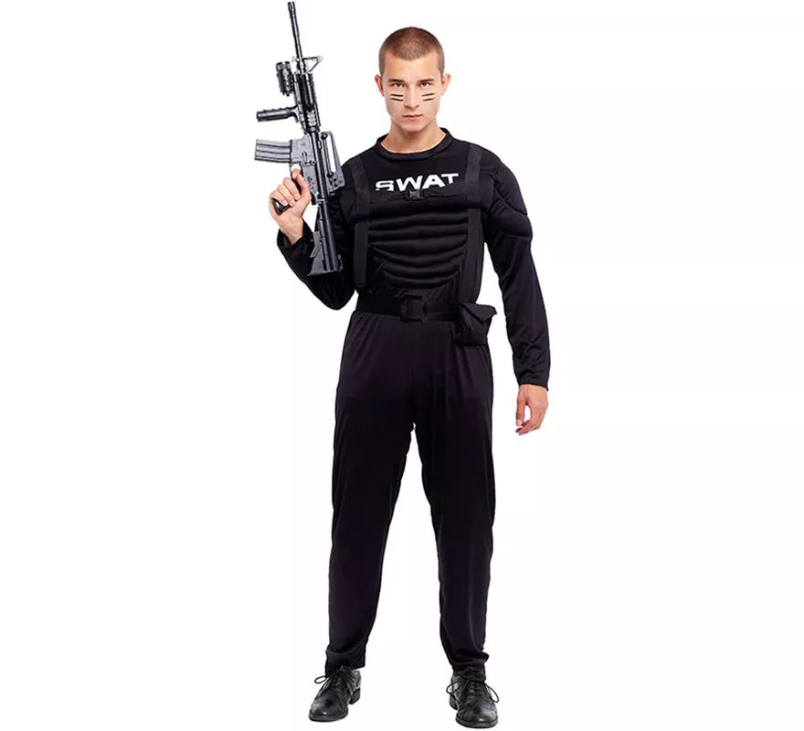 Translation missing: de.Disfraz de Soldado SWAT Musculoso negro para hombre