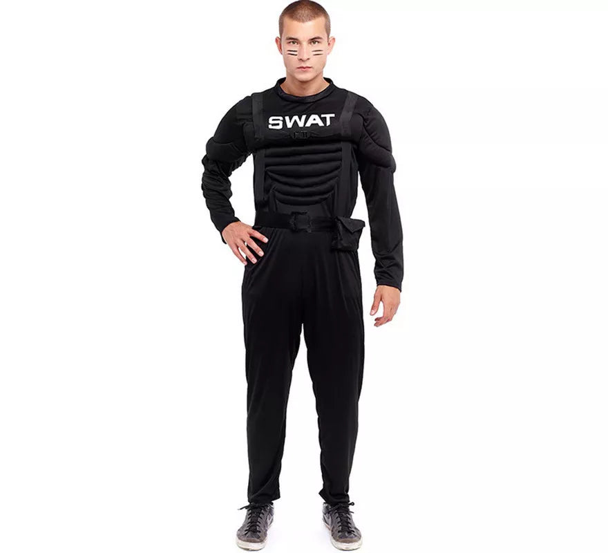 Disfraz de Soldado SWAT Musculoso negro para hombre