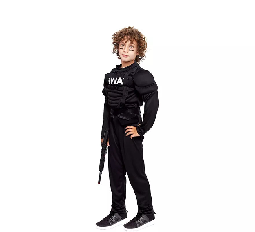 Disfraz de Soldado SWAT Musculoso negro para niño