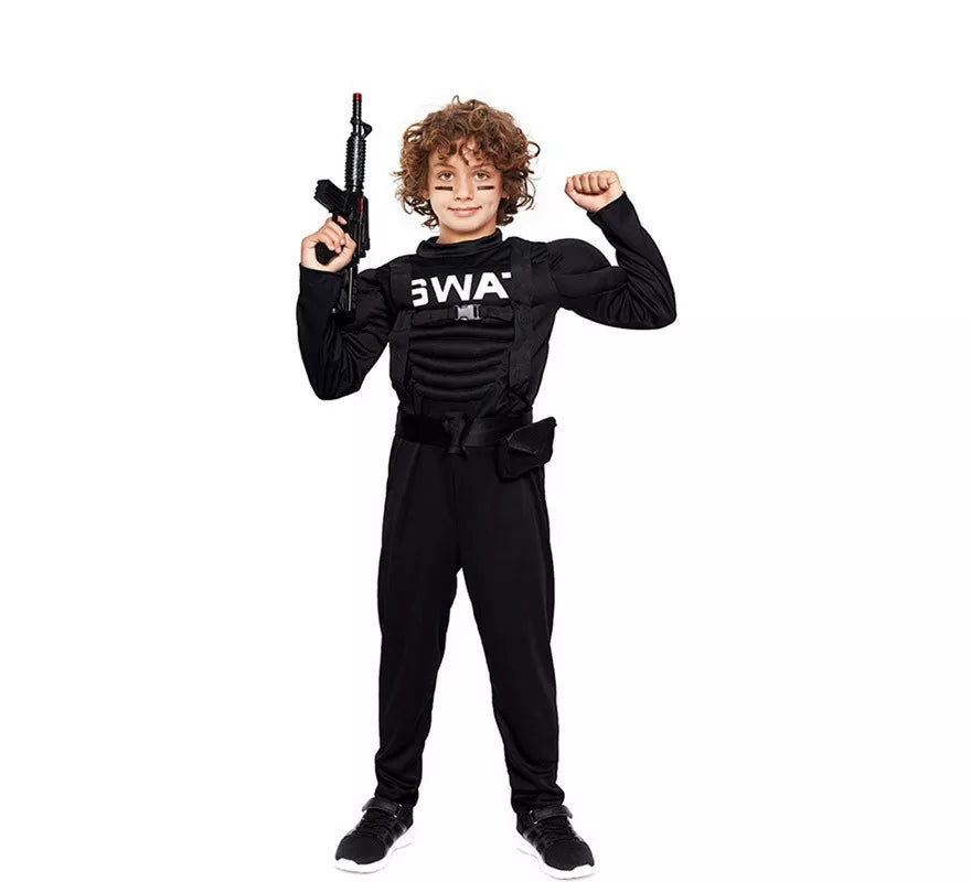 Translation missing: de.Disfraz de Soldado SWAT Musculoso negro para niño