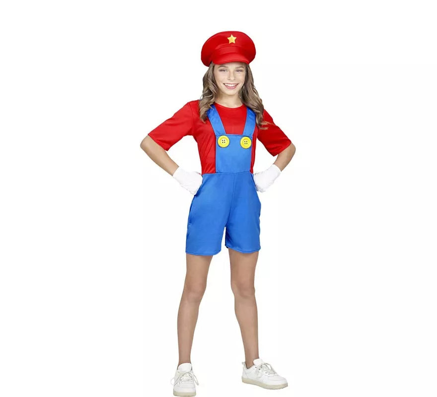 Translation missing: de.Disfraz de Súper Fontanera roja para niña y adolescente