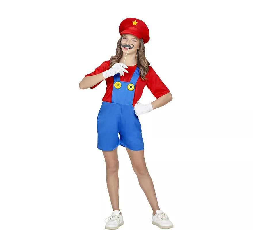 Translation missing: de.Disfraz de Súper Fontanera roja para niña y adolescente