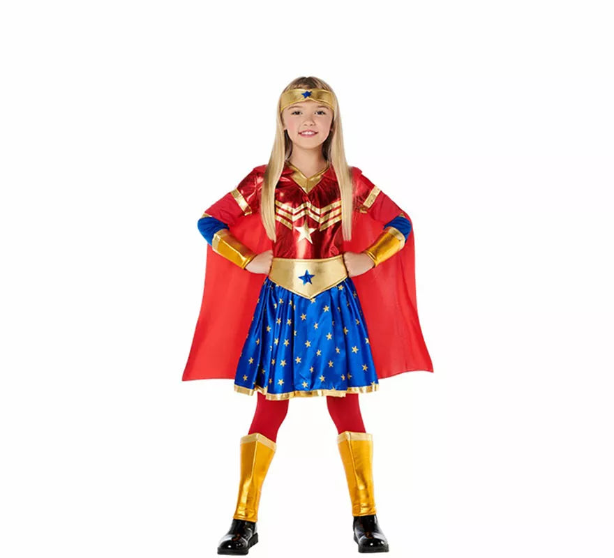 Translation missing: de.Disfraz de Super Heroína con estrellas y capa para niña