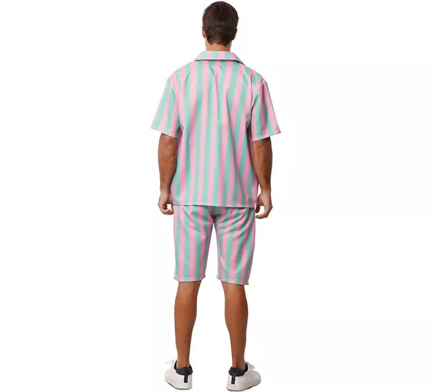 Translation missing: de.Disfraz de Surfista rosa y azul a rayas para hombre