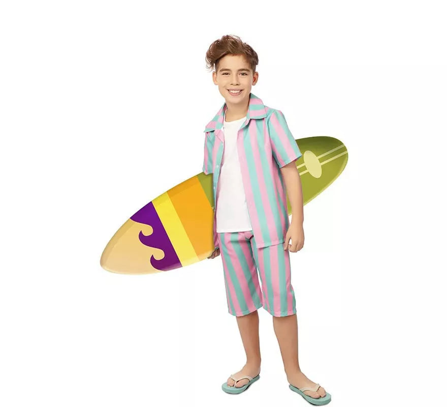 Translation missing: de.Disfraz de Surfista rosa y azul a rayas para niño