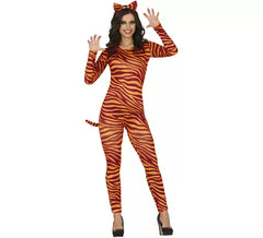 Tigerkostüm mit Stirnband und Schwanz für Damen