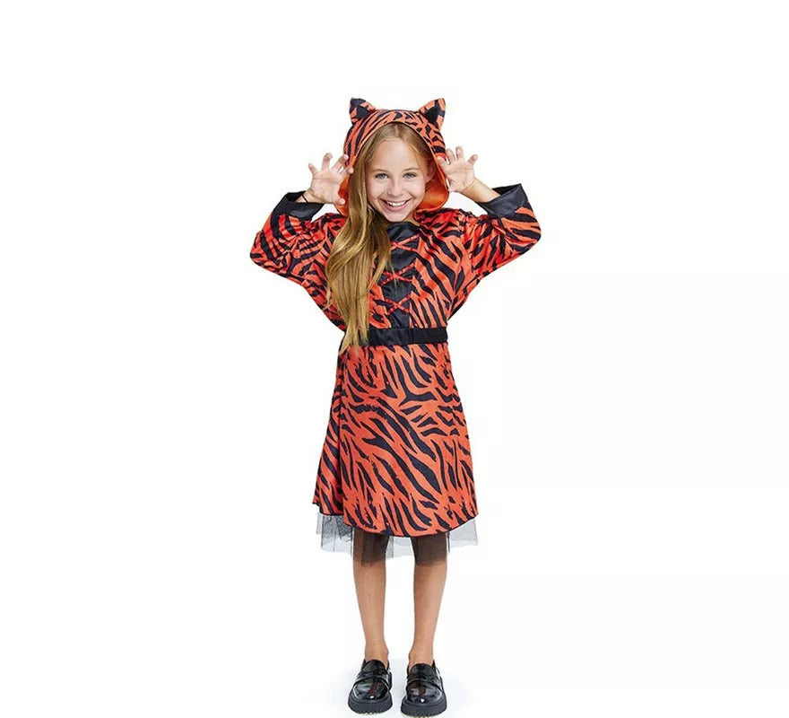 Translation missing: de.Disfraz de Tigresa en vestido con capucha para niña y adolescente