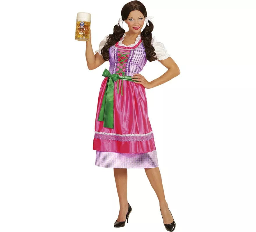 Translation missing: de.Disfraz de Tirolesa Dirndl rosa y verde con delantal para mujer