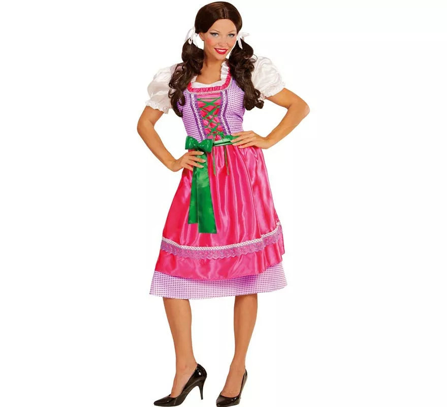 Translation missing: de.Disfraz de Tirolesa Dirndl rosa y verde con delantal para mujer