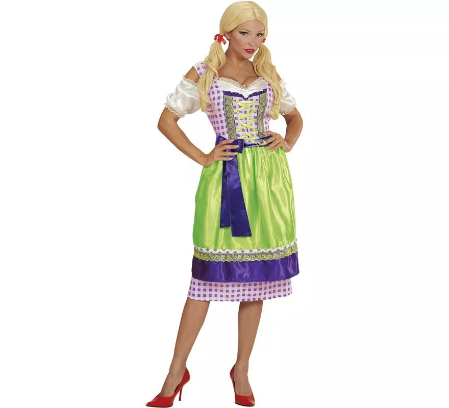 Translation missing: de.Disfraz de Tirolesa Dirndl verde y azul con delantal para mujer