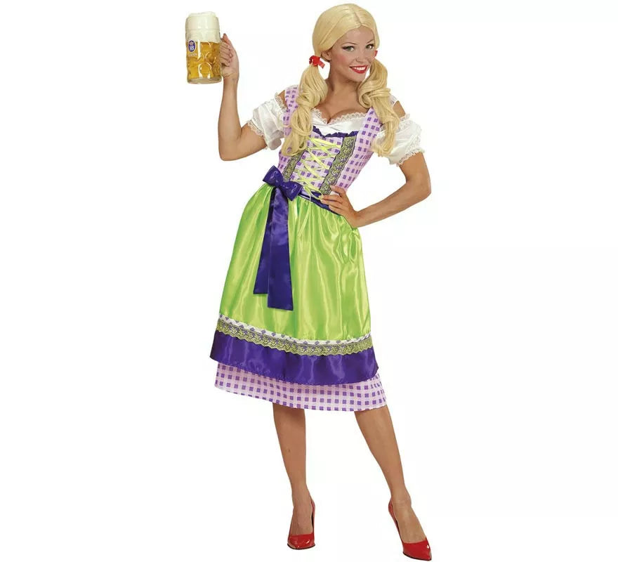 Translation missing: de.Disfraz de Tirolesa Dirndl verde y azul con delantal para mujer