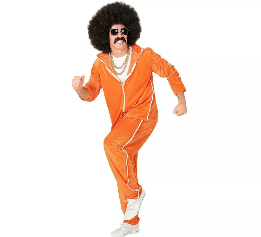 Disfraz de Traje Deportivo Años 80 naranja terciopelo para hombre
