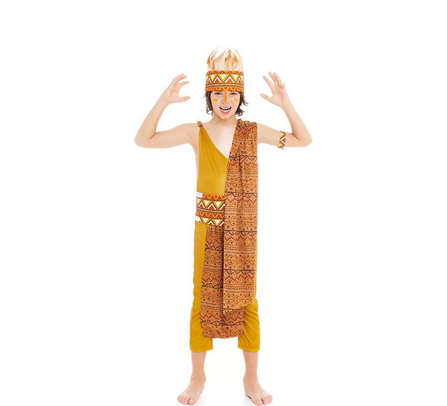 Disfraz de Tribal Africano amarillo y marrón para niño