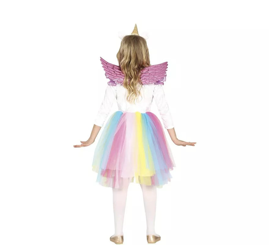 Translation missing: de.Disfraz de Unicornio Arcoíris con alas para niña