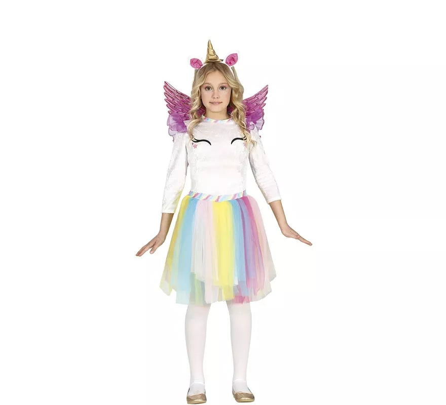 Translation missing: de.Disfraz de Unicornio Arcoíris con alas para niña
