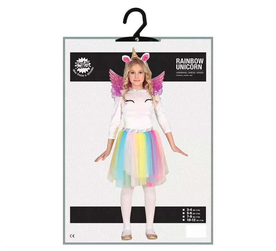 Translation missing: de.Disfraz de Unicornio Arcoíris con alas para niña