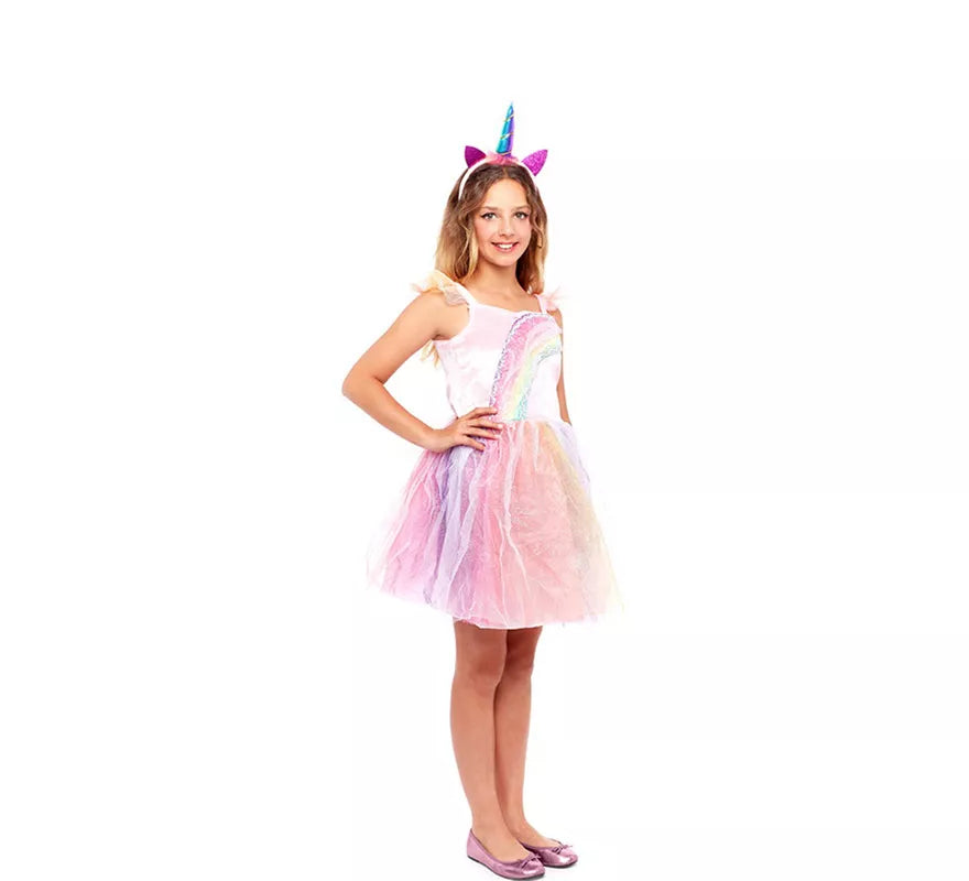 Translation missing: de.Disfraz de Unicornio Arcoíris Rosa para niña