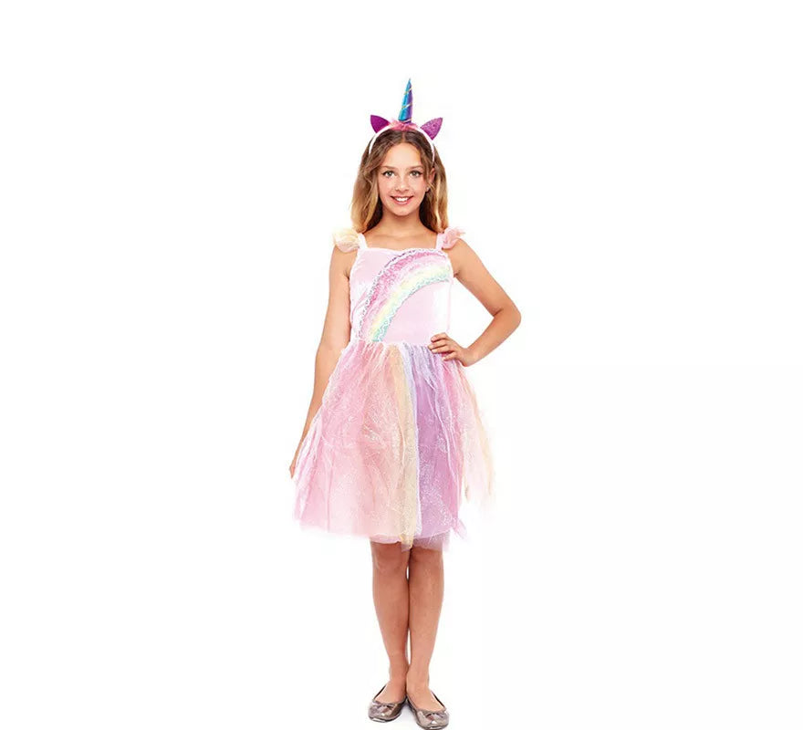 Translation missing: de.Disfraz de Unicornio Arcoíris Rosa para niña