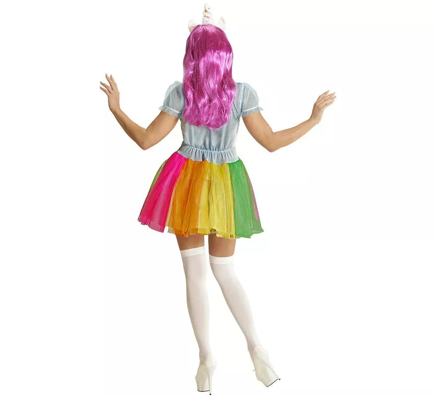 Disfraz de Unicornio multicolor con diadema para mujer