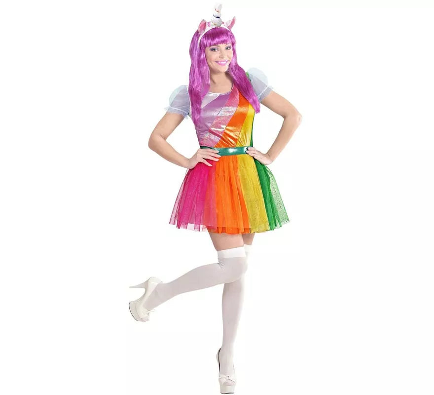 Translation missing: de.Disfraz de Unicornio multicolor con diadema para mujer