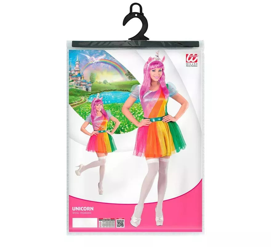 Disfraz de Unicornio multicolor con diadema para mujer