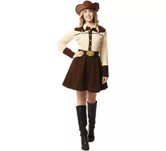 Beige-braunes Cowgirl-Kostüm mit Gürtel für Damen