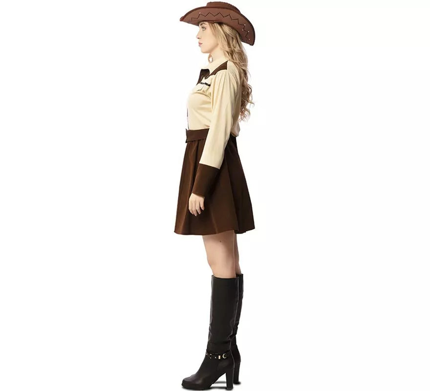 Translation missing: de.Disfraz de Vaquera beige y marrón con cinturón para mujer