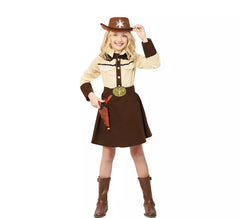 Beige-braunes Cowgirl-Kostüm mit Gürtel für Mädchen