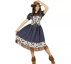 Cowgirl Kostüm mit bedrucktem Kleid für Damen