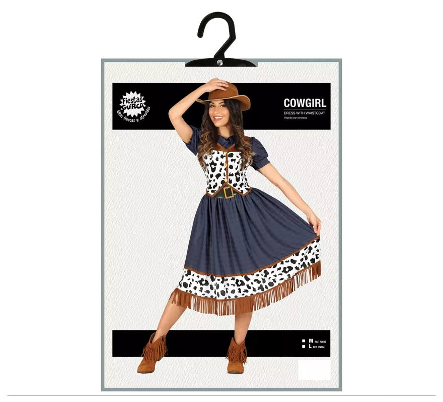 Disfraz de Vaquera con vestido estampado para mujer