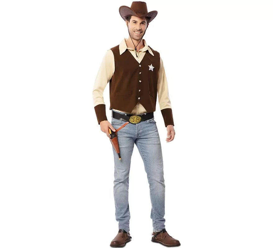 Disfraz de Vaquero Sheriff marrón para hombre