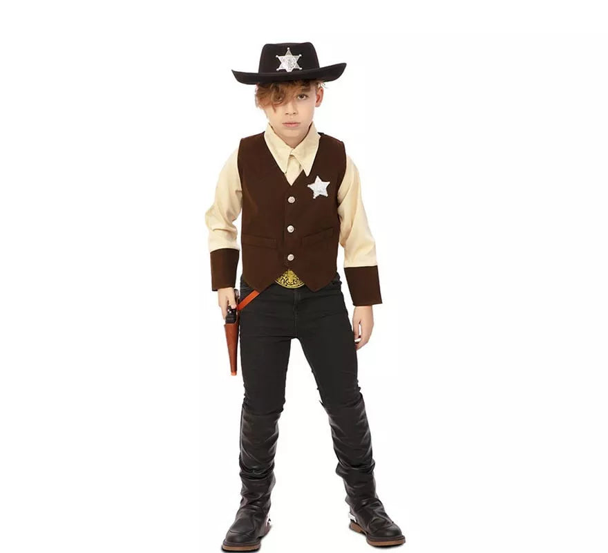 Disfraz de Vaquero Sheriff marrón para niño