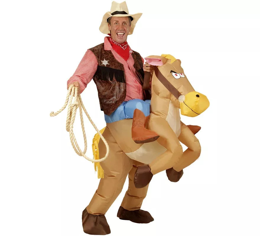 Translation missing: de.Disfraz de Vaquero sobre Caballo Hinchable para adulto
