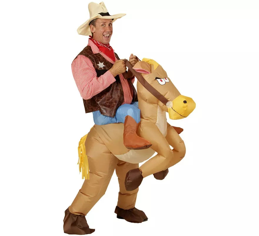 Disfraz de Vaquero sobre Caballo Hinchable para adulto