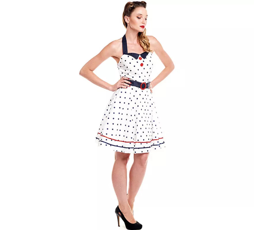 Translation missing: de.Disfraz de Vestido Blanco con Lunares Años 50 para mujer