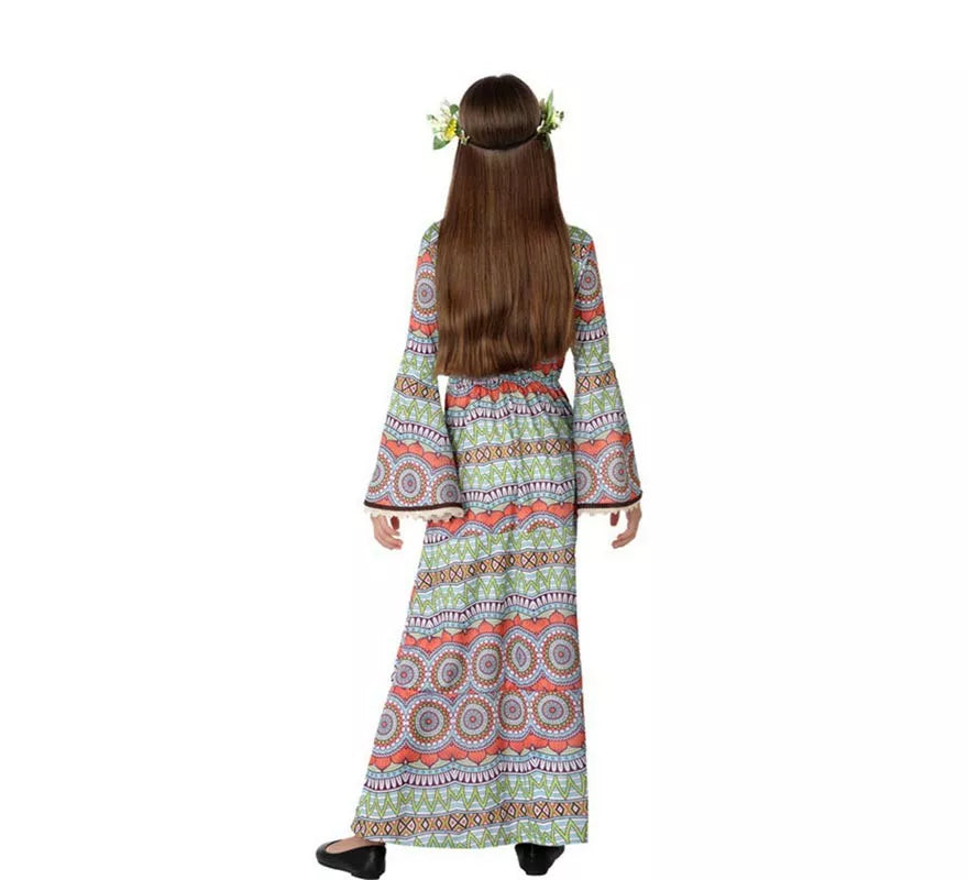Disfraz de Vestido Hippie con Estampado para niña