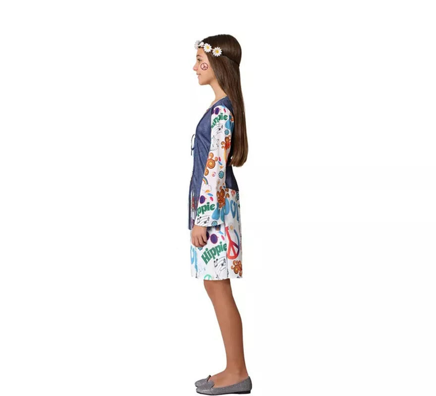 Disfraz de Vestido Hippie con Estampado para niña