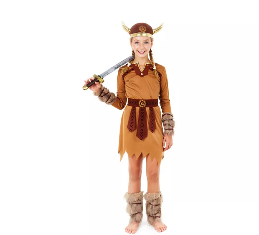 Translation missing: de.Disfraz de Vikinga Marrón Guerrera para niña