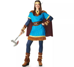 Blaues Wikingerkostüm mit Umhang für Damen