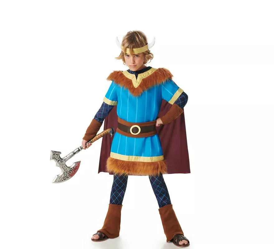Disfraz de Vikingo azul con Capa para niños