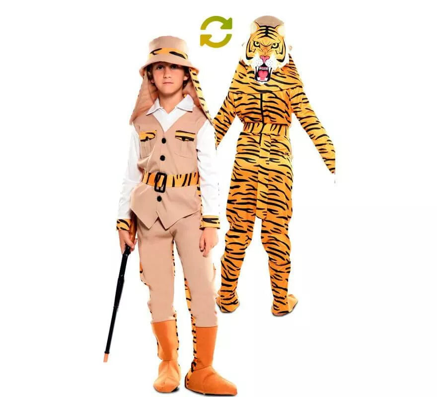 Translation missing: de.Disfraz Doble de Cazador y Tigre para niños