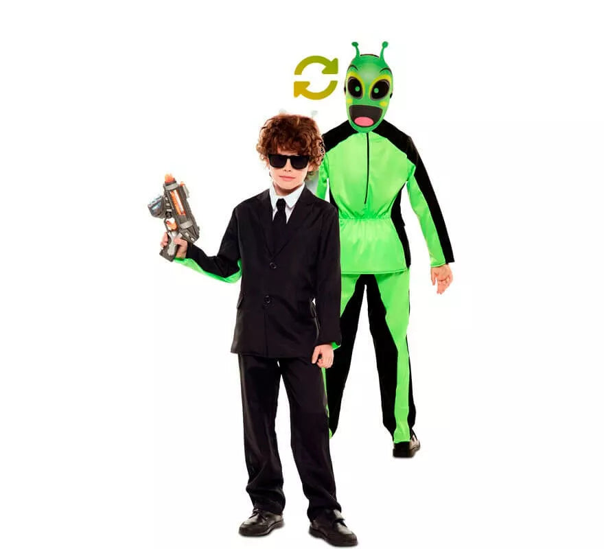 Translation missing: de.Disfraz Doble de Hombre de Negro y Alien para niño