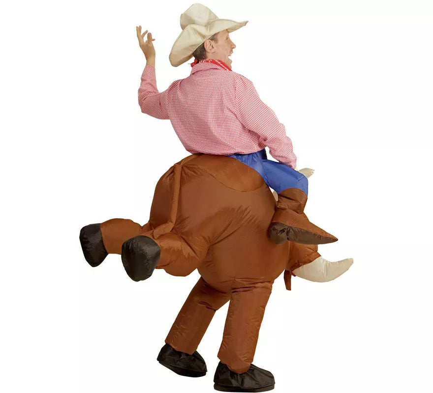 Translation missing: de.Disfraz Hinchable de Vaquero montando Toro Salvaje para adulto