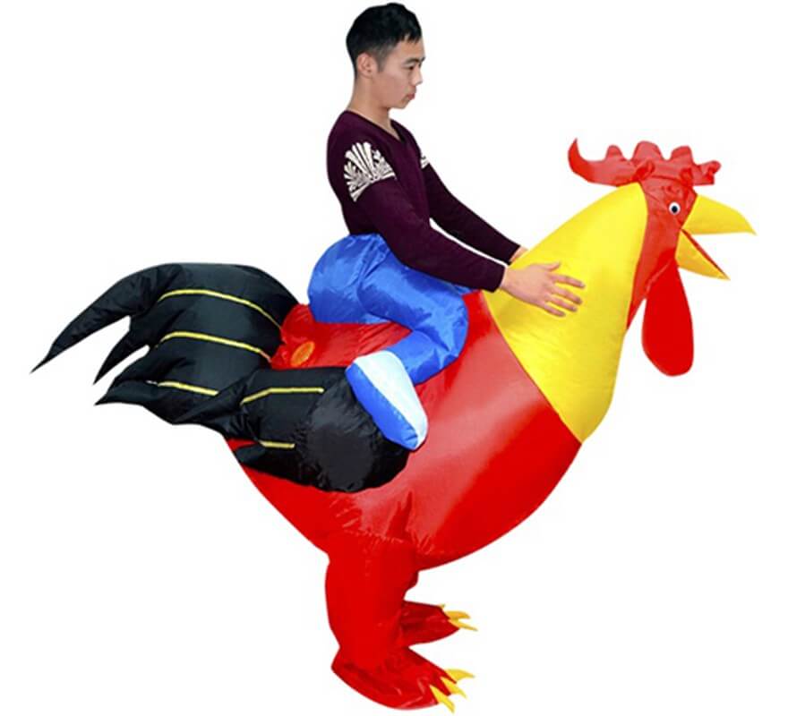 Translation missing: de.Disfraz Hinchable Jinete montando Gallo para adultos