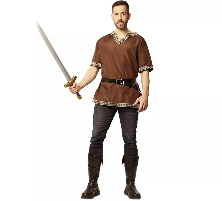 Translation missing: de.Disfraz o Camisa Medieval Marrón con cinturón para hombre