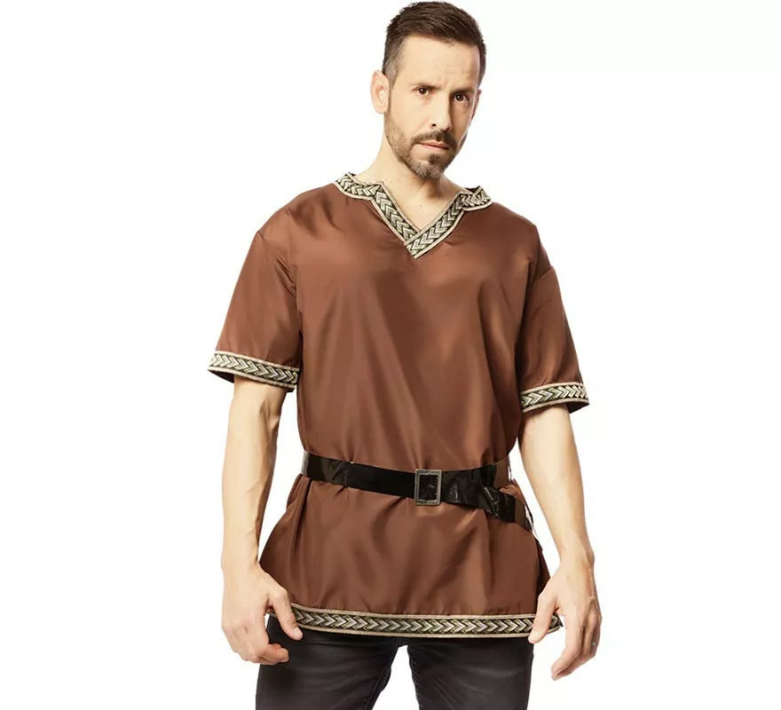 Translation missing: de.Disfraz o Camisa Medieval Marrón con cinturón para hombre