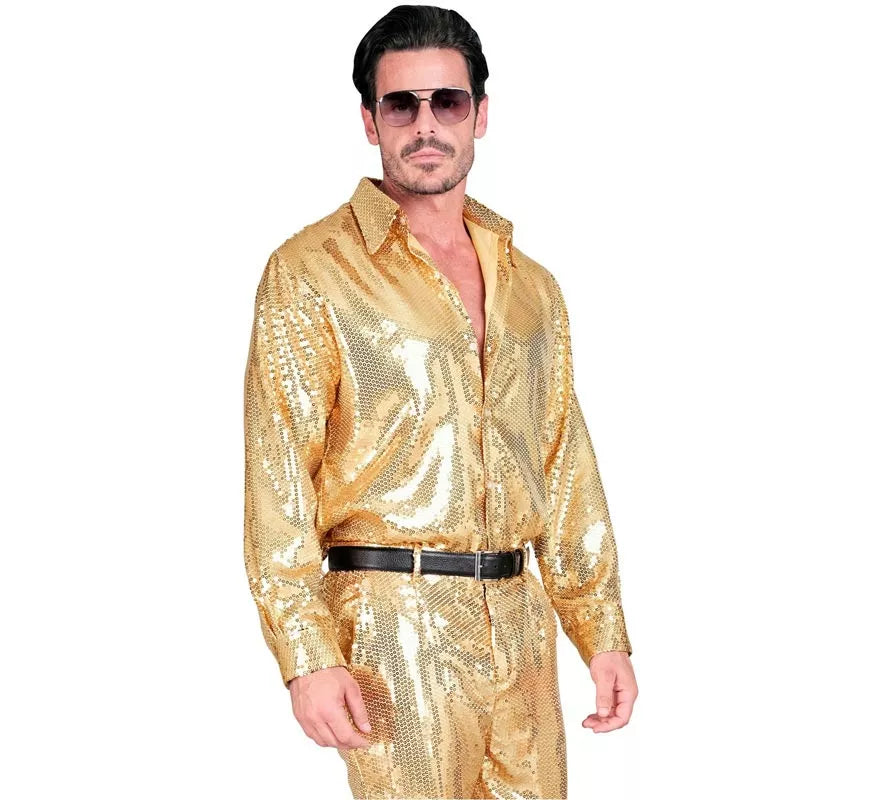 Disfraz o Camisa Moda dorado con lentejuelas para hombre