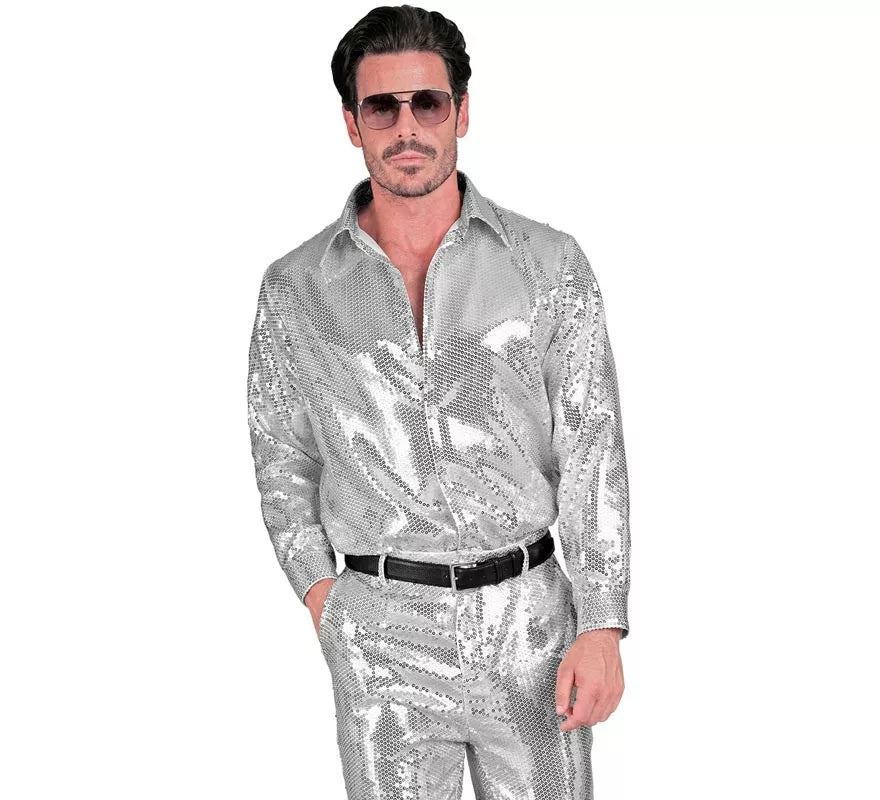 Translation missing: de.Disfraz o Camisa Moda plateada con lentejuelas para hombre