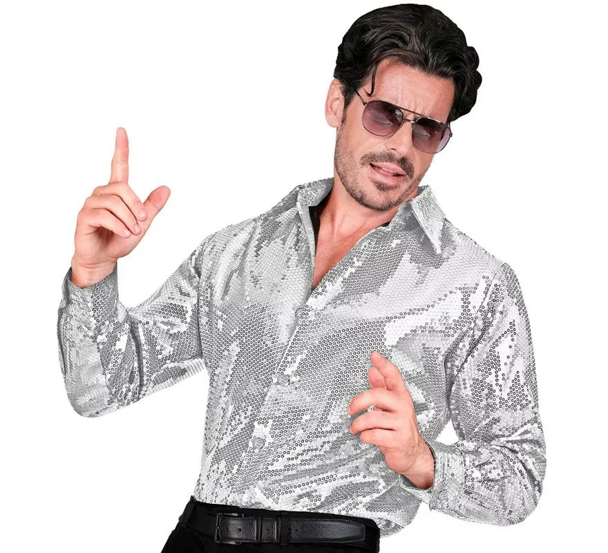 Translation missing: de.Disfraz o Camisa Moda plateada con lentejuelas para hombre
